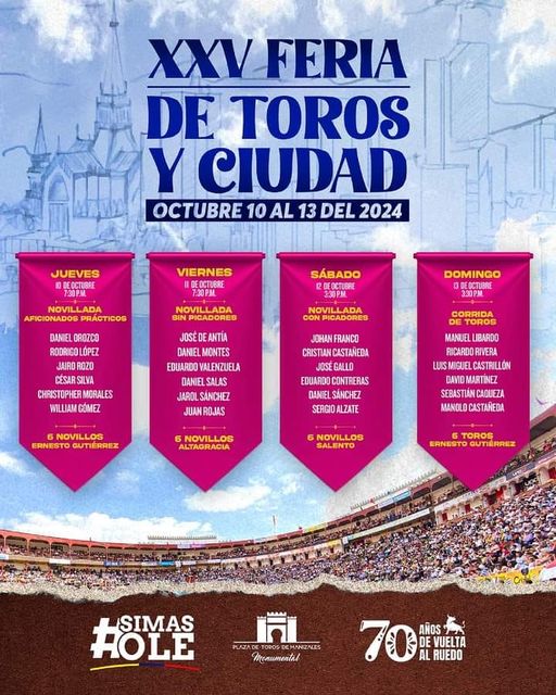 Carteles que están circulando para el evento anual de TOROS Y CIUDAD en Manizales.