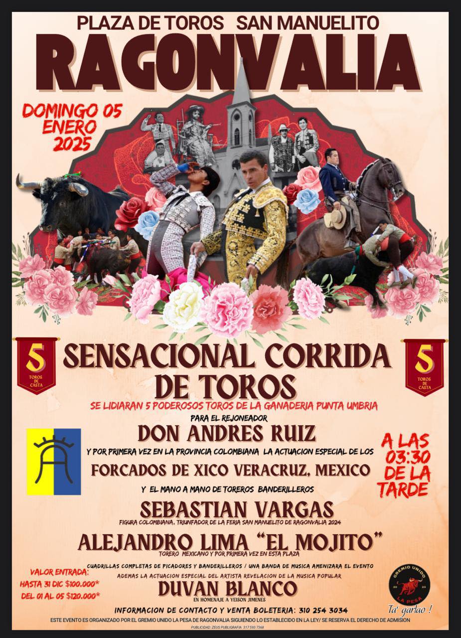 RAGONVALIA ANUNCIA GRAN CORRIDA DE TOROS PARA ENERO