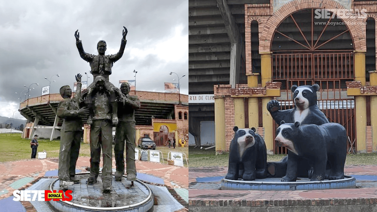 CON OSOS REEMPLAZARON EL MONUMENTO A CESAR RINCON EN DUITAMA.