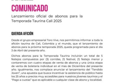 EL 3 DE ABRIL SE ABRE ABONOS PARA LA FERIA DE CALI 2025