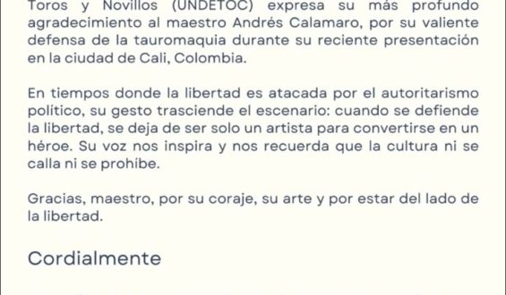 Diversos sectores de la cultura se han pronunciado respecto al carácter y valentía del cantante argentino Andres Calamaro, defendiendo la actividad taurina.