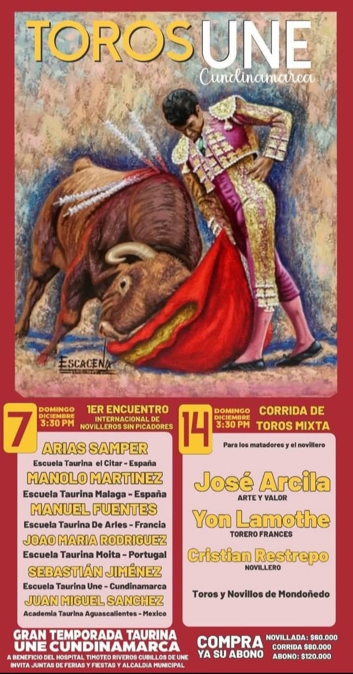 UNE – CUNDINAMARCA CON DOS EVENTOS TAURINOS PARA DICIEMBRE