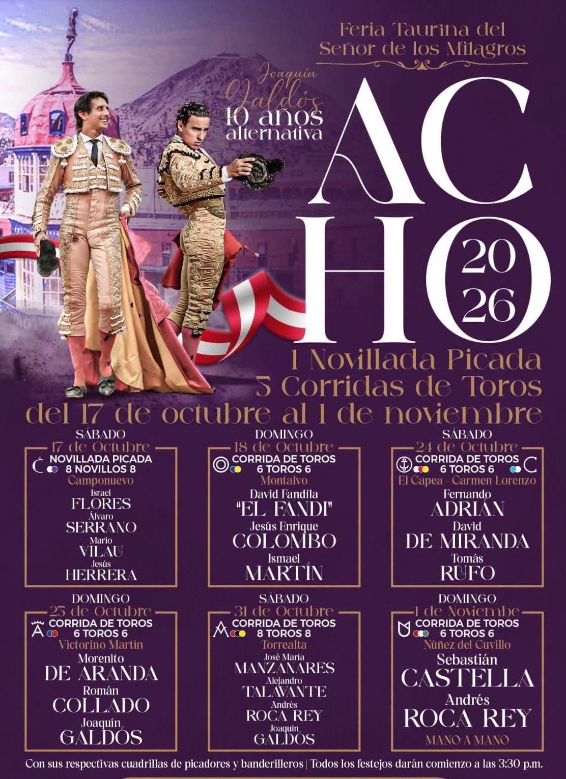GANADERIAS ESPAÑOLAS Y DOBLETE DE A. ROCA REY Y J. GALDOS EN ACHO 2026