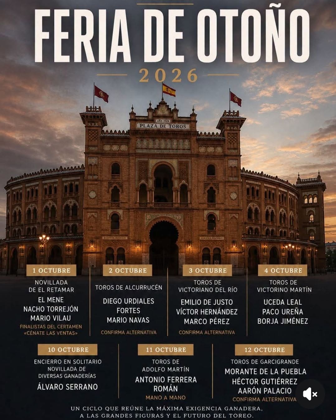 Oficializados los carteles de la feria de otoño en Las Ventas de Madrid
